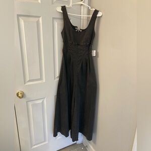 NWT Free People Big Love Sleek Black Denim Tie Back Wide Leg Side Zip Jumpsuit